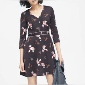 Banana Republic Satin Floral Long Sleeve Dress